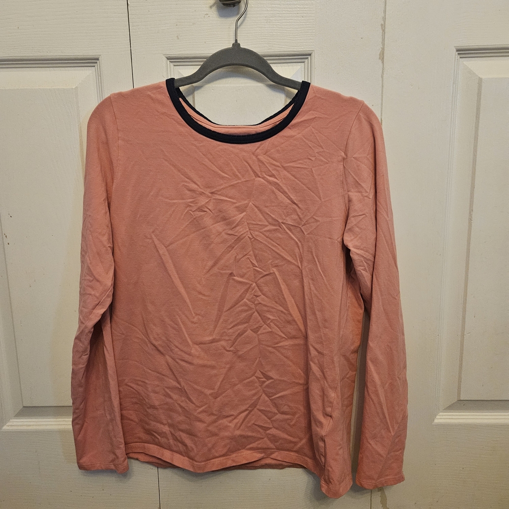 Lands' End Long-Sleeve Crewneck Top - Coral Pink with Black Trim